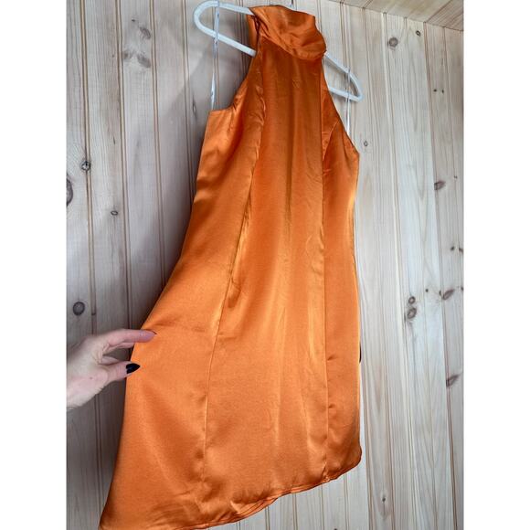 NWT Lulus Infinite Admiration Orange Satin Halter Mini Dress Cocktail Party XL - Picture 4 of 8